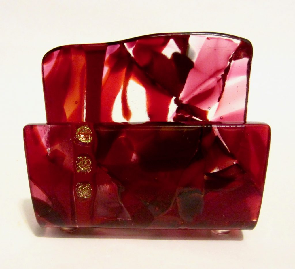 Caron Art Glass fused glass office and library business card holder Belle Époque hand raked fused glass kiln formed glass