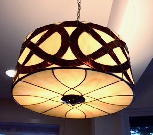 Caron Art Glass art glass lighting barrel pendant light Forget Me Knot stained glass amber brown round