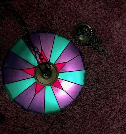 Caron Art Glass art glass lighting pendant light Poker Night stained glass purple teal red round