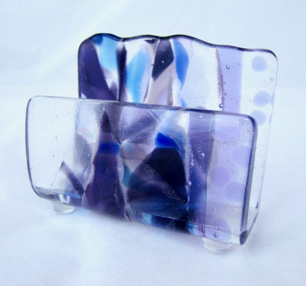 Caron Art Glass fused glass office and library business card holder Valensole hand raked fused glass kiln formed glass