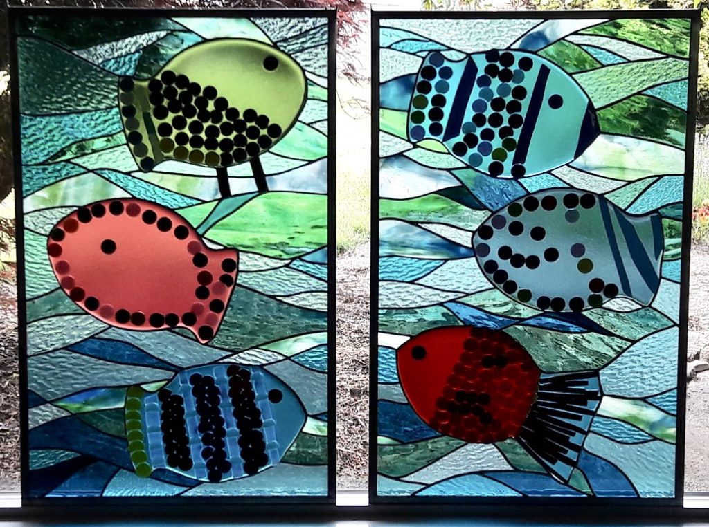 Caron Art Glass Michelle Caron stained glass, fused glass ocean fish child's artwork One Fish, Two Fish