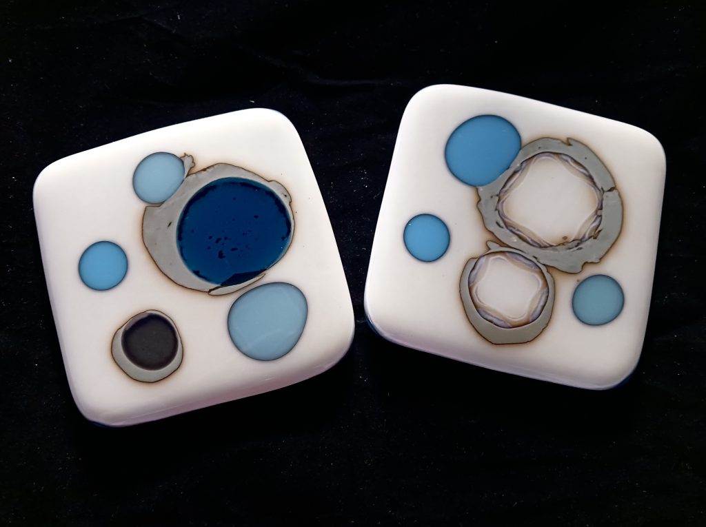 Caron Art Glass Michelle Caron fused glass silver fuming French vanilla turquoise Seeds of Conversation